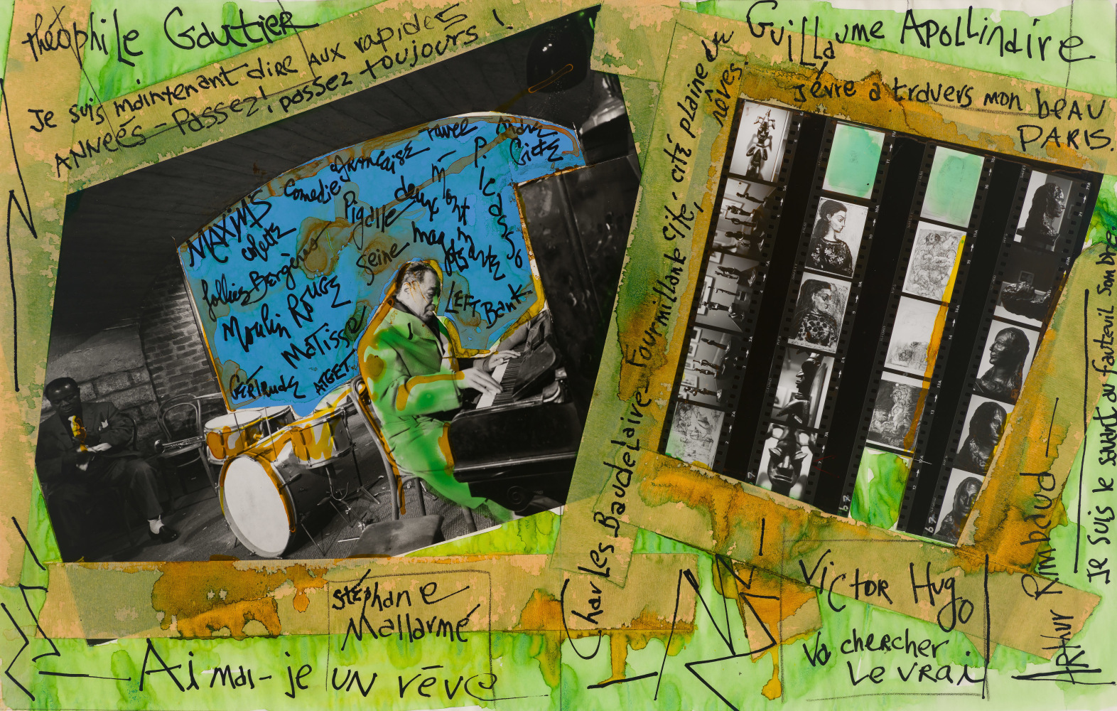 Ellington with Paris Graffiti, 1981 Collage on paper, 13 ¾ x 22 inches