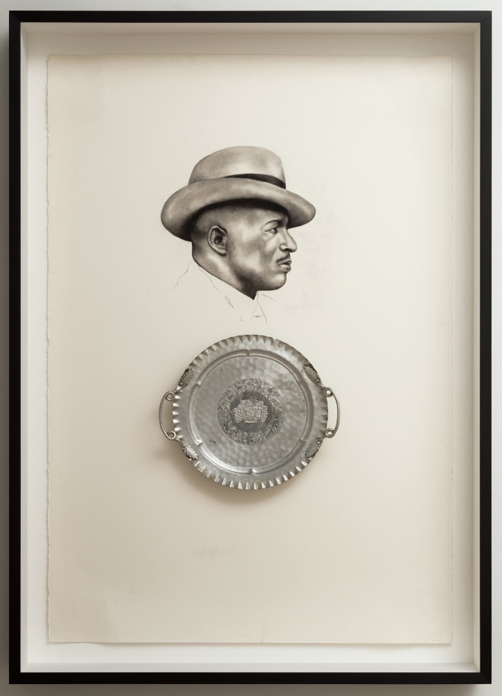 Spell no. 16 (I Am Here Because There Is You), 2021
Conté on paper with attached found object
59 3/4 x 41 inches