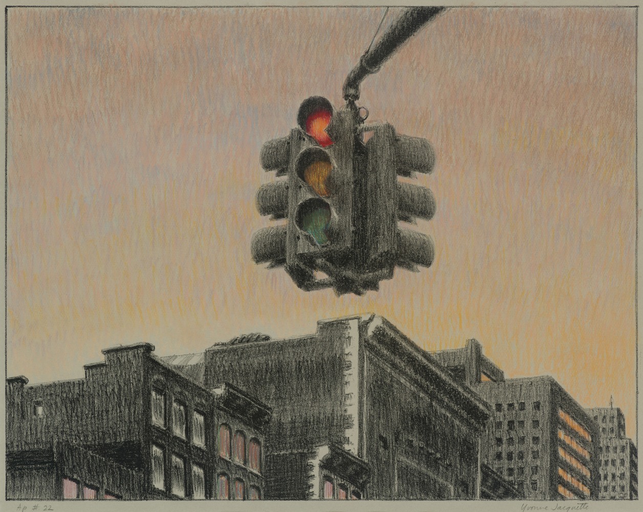 Traffic Signal (Orange Sky – Red Light), AP 22, 1973. Lithograph with hand-coloring, 21 1/2 x 27 1/4 inches (paper); 16 1/4 x 21 inches (image)