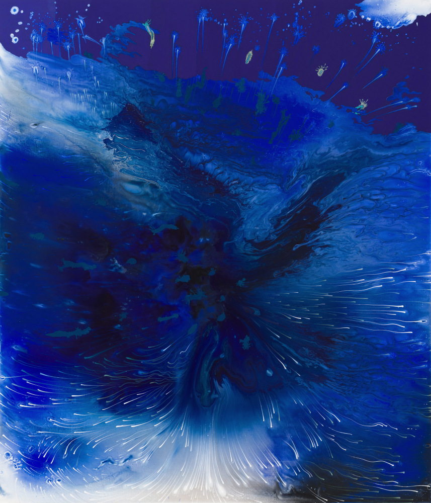 Blue Pour (Marcellus), 2024 Acrylic on linen 70 x 60 inches