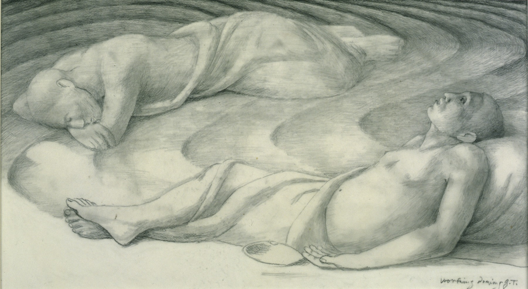 George Tooker, Study for &quot;Sleepers IV&quot;, 1978. Graphite on mylar, 12 1/2 x 24 inches