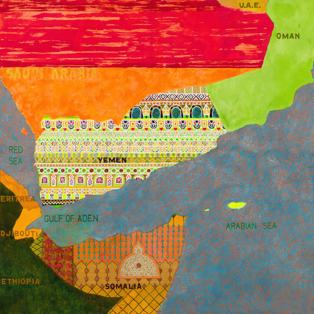 Joyce Kozloff, Horn of Africa, 2022-23. Acrylic on canvas, 60 x 60 inches