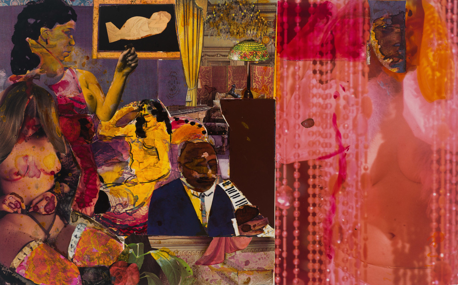 New Orleans Bordello and Pianist (Storyville Soundtrack), 1981 Collage on paper, 13 ¾ x 22 inches