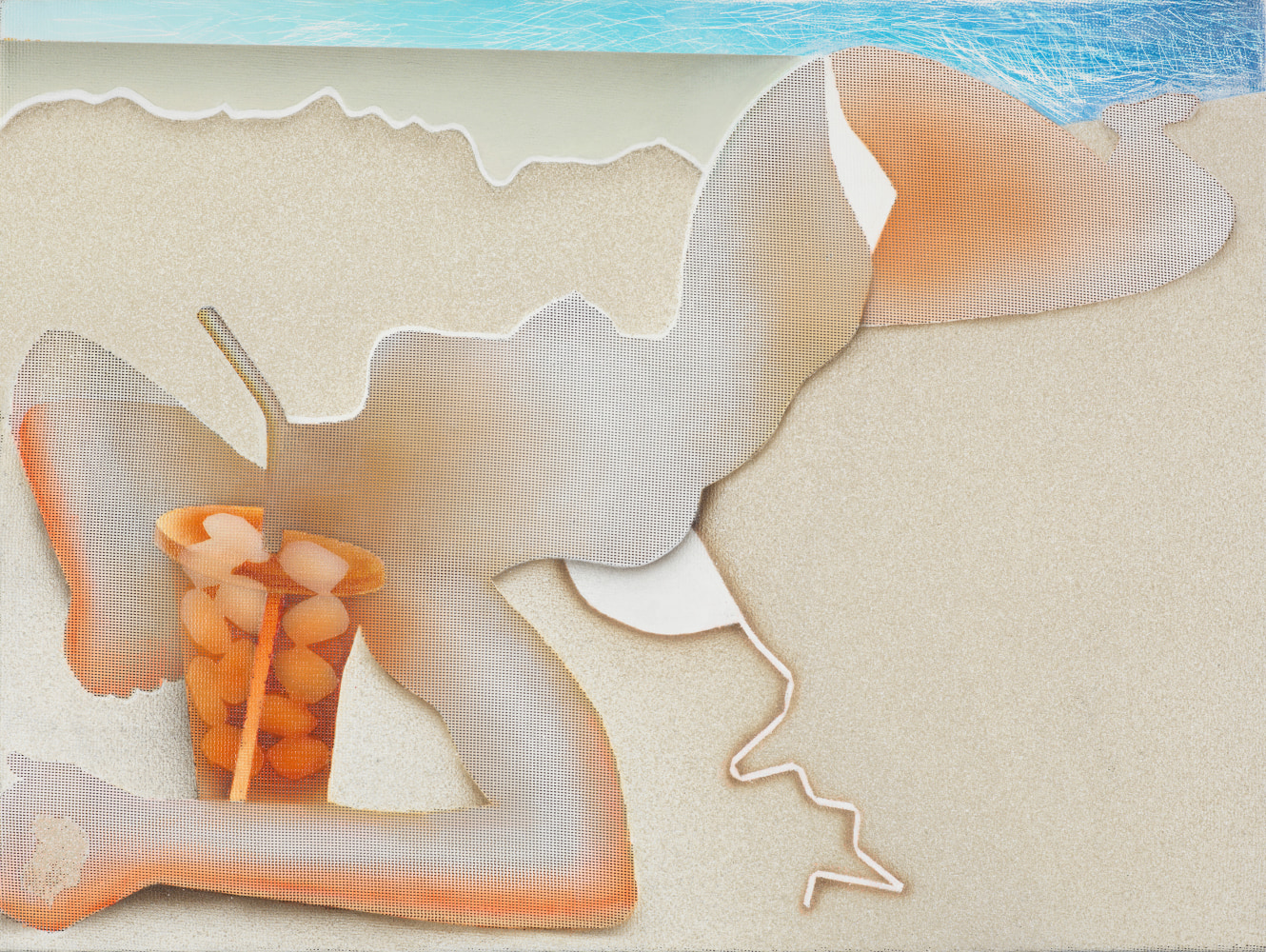 Alexi Worth, Florida Iced Tea, 2015. Mixed media on nylon mesh, 21 x 28 inches