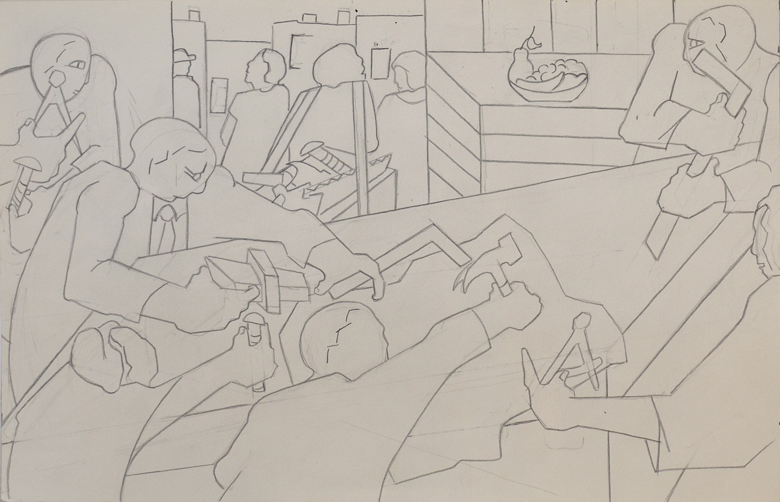 Jacob Lawrence, Ten Builders, 1996. Graphite on paper, 11 x 17 inches