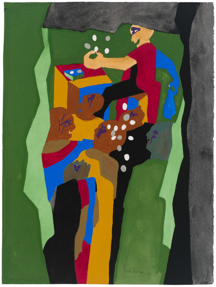 Jacob Lawrence, Games - Tossing Coins, 1999. Gouache on paper, 24 x 18 inches