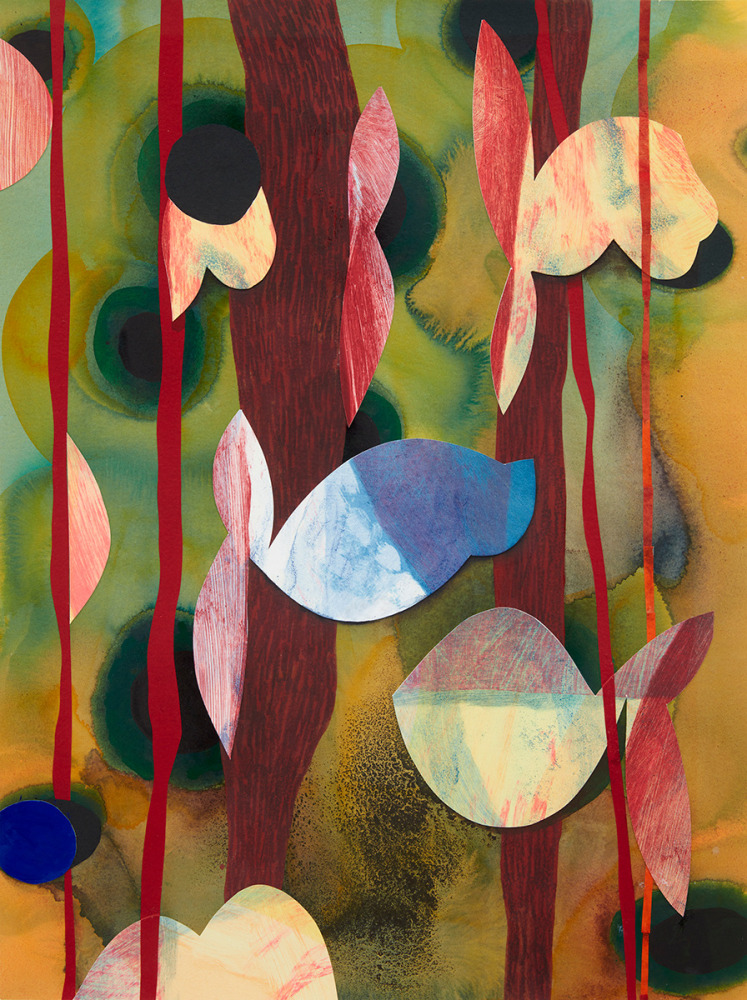 Carrie Moyer, Arrangement #5, 2022. Mixed media and collage on paper, 27 x 20 1/8 inches