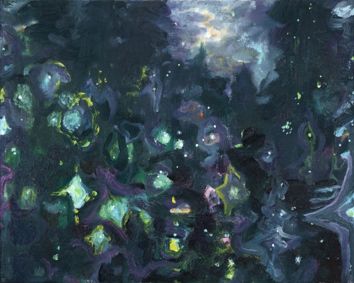 Eric Aho, Summer Night, Fireflies, Mists, and Vapors III, 2023. Oil on linen, 16 x 20 inches