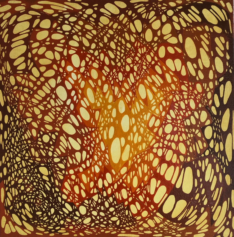 Katia Santibañez, 6Ndvg, 2022-23. Oil and casein on canvas, 15 x 15 inches