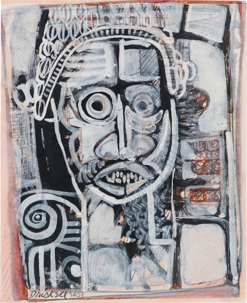 Mask Man, 1965
Tempera and pencil on paper
6 3/4 x 5 1/2 inches (sight)
