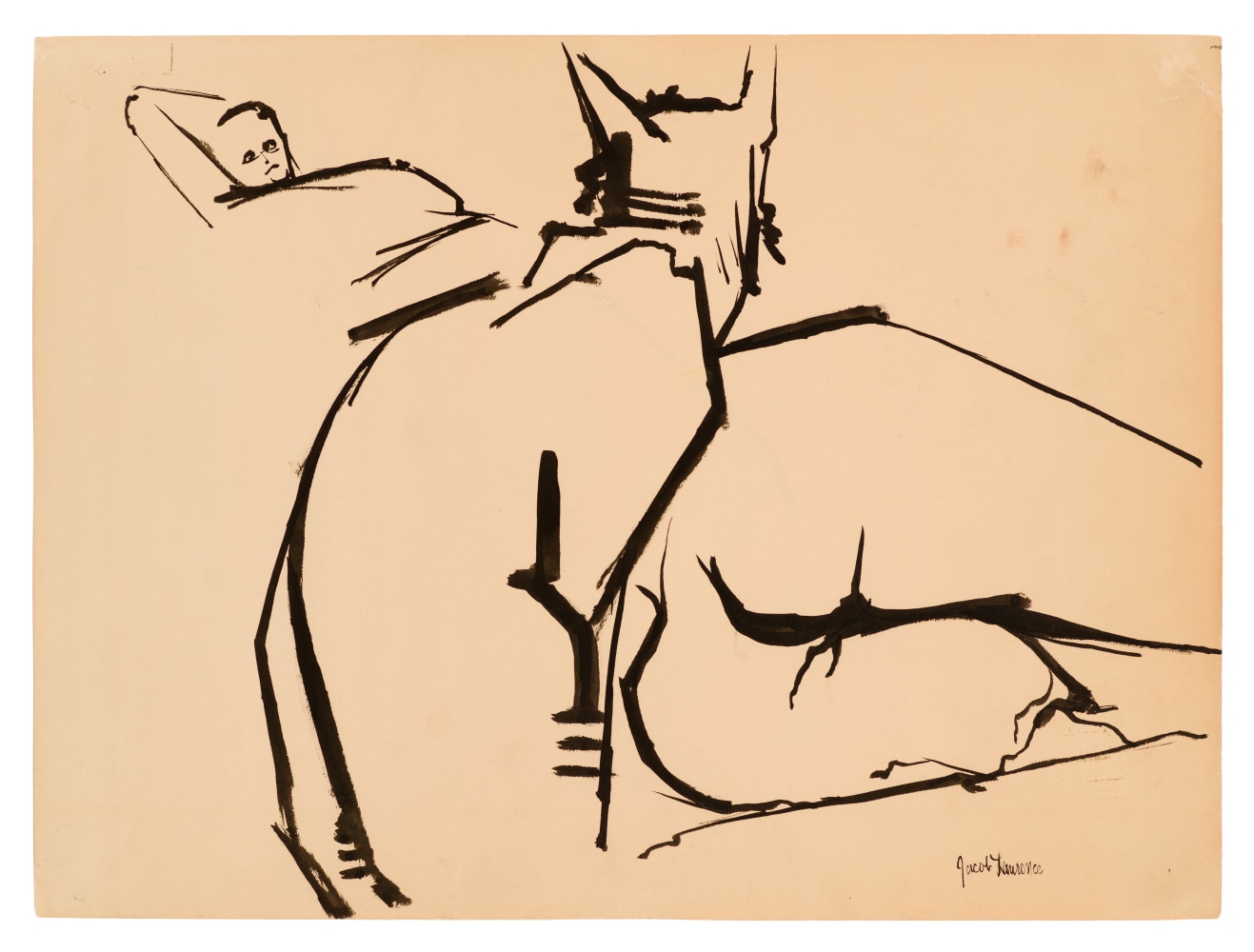 Jacob Lawrence
Cat with Gwen, ca. 1960
Brush and ink on paper
17 3/4 x 33 7/8 inches