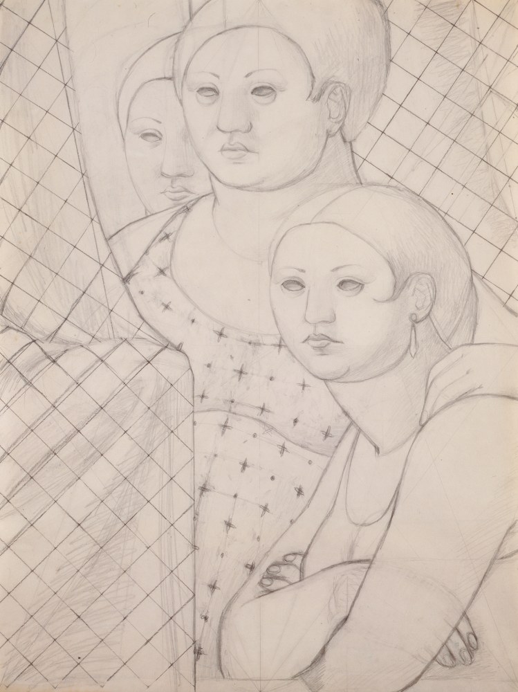 George Tooker, Study for &quot;Three Women,&quot; 1959-60. Graphite on paper, 24 x 18 inches