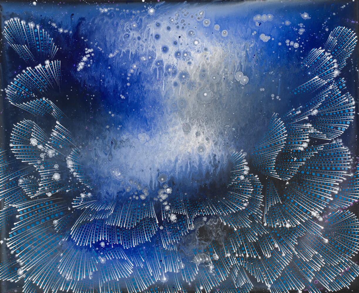 Barbara Takenaga, Folds 23 (Blue Center), 2023. Oil on linen, 36 x 44 inches