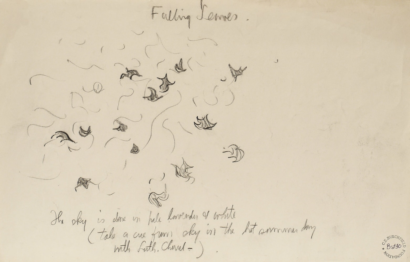 Falling Leaves, n.d.

Pencil on paper

11 x 17 inches (paper); 17 5/8 x 23 1/2 (frame)

&amp;nbsp;