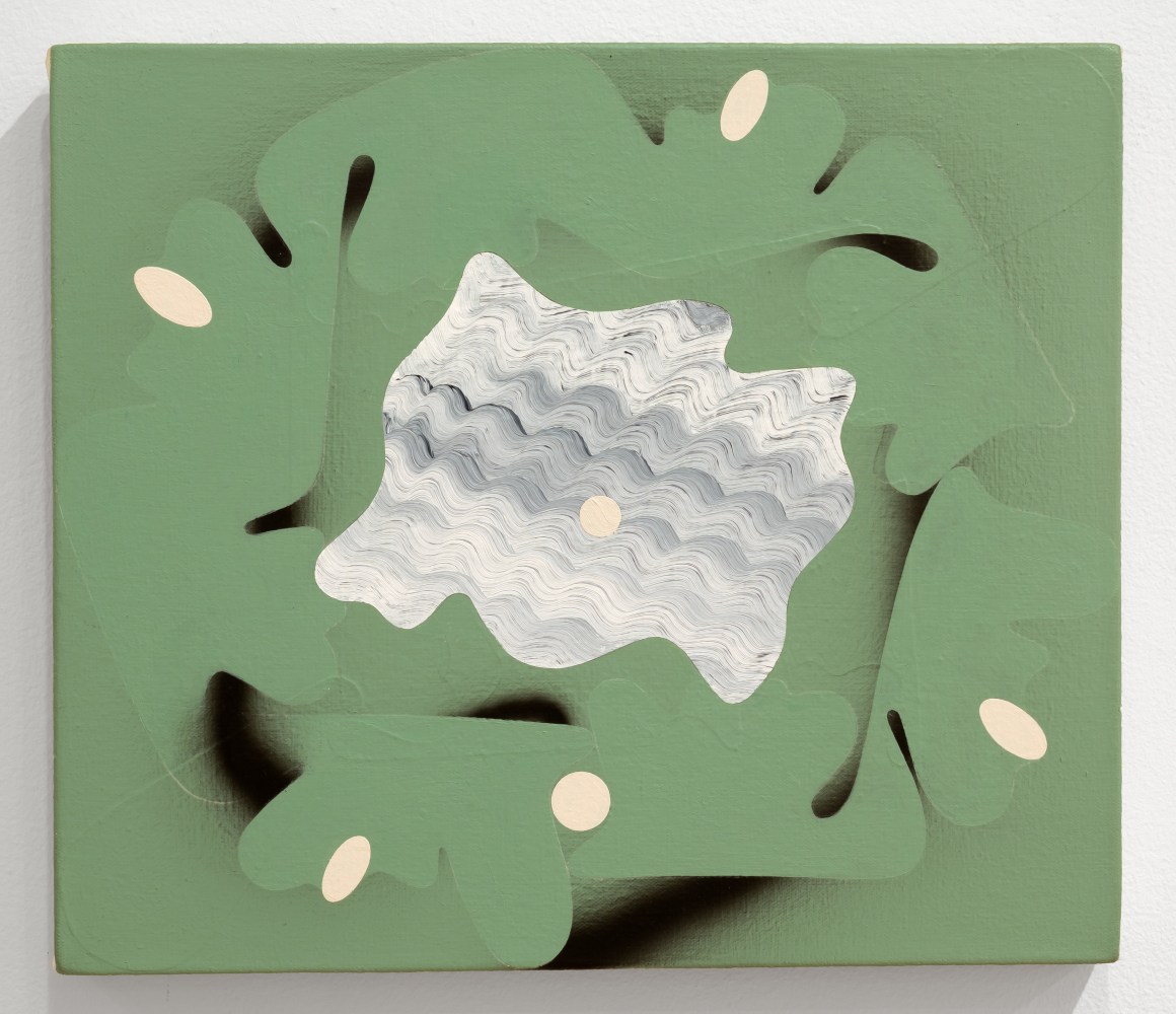 Vlad Petrovski, Perfect Timing III, 2023. Acrylic, flashe, and spray paint on canvas, 15 x 13 inches