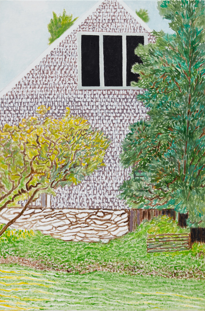 Back of Barn, 2022. Oil on linen, 43 x 28 1/2 inches