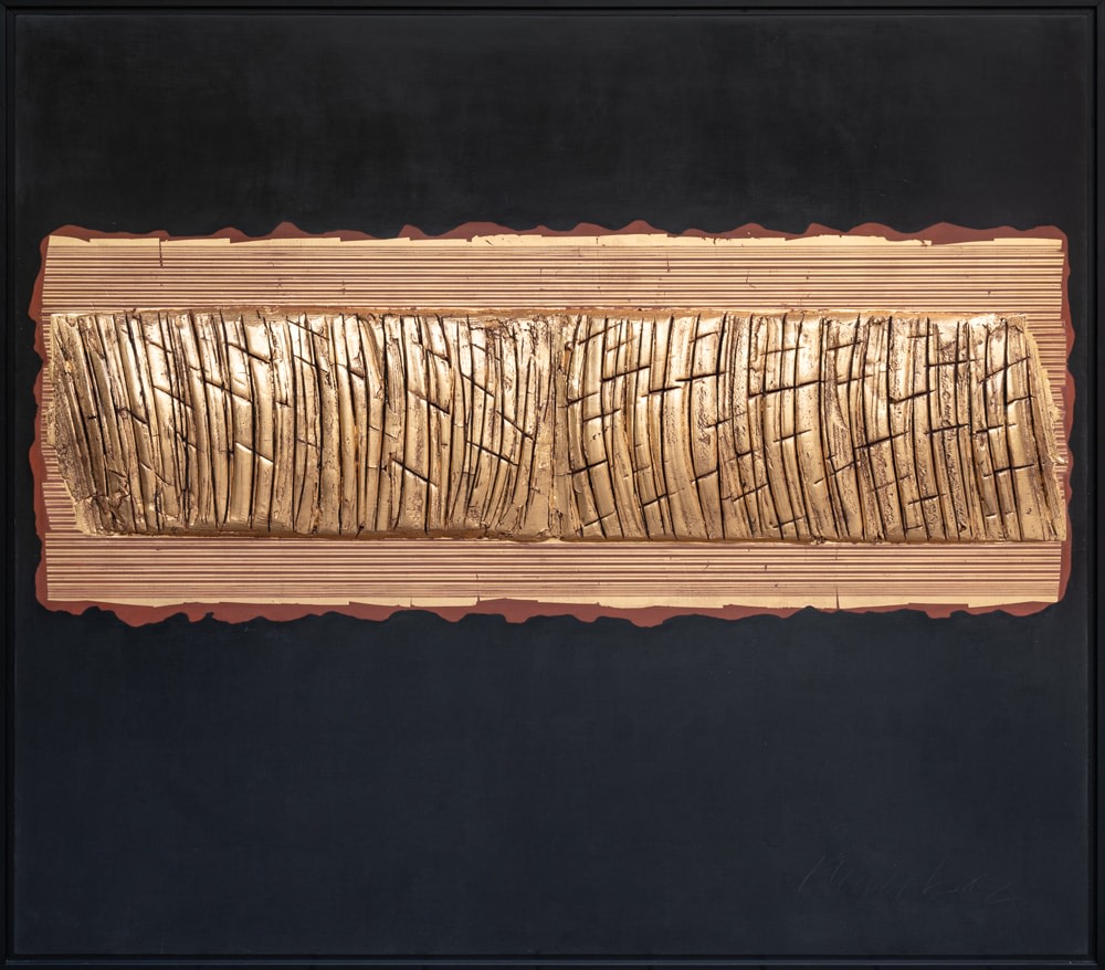 George Dunbar
Typha-Surge Series, 2021
Red gold over red and black clay with die keen
47h x 53.50w in