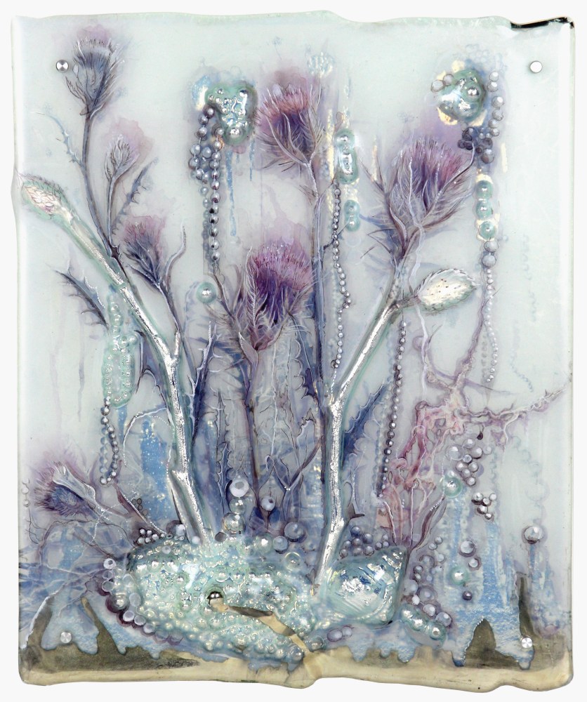 Sibylle Peretti
Chadron, 2024
kiln formed glass, engraved, painted, silvered, paper applique
20h x 18w in