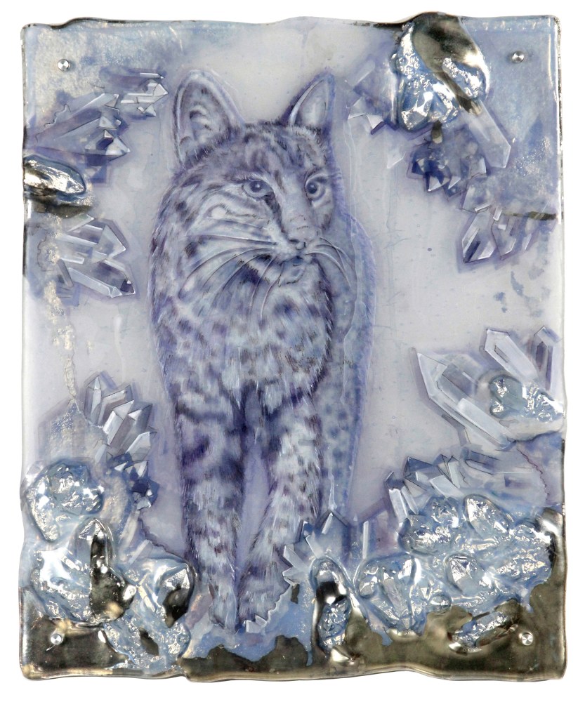 Sibylle Peretti
Hare, 2024
kiln formed glass, engraved, painted, silvered, paper applique
42h x 34w in
