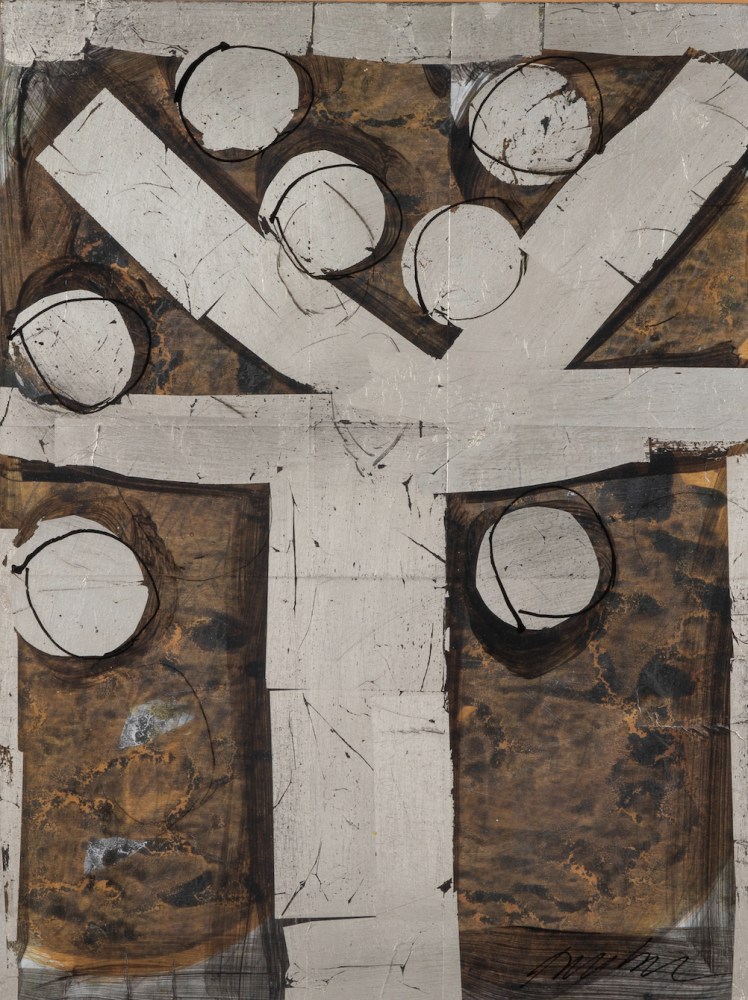 George Dunbar
Bonfouca No. 67, 2014
acrylic and palladium leaf on paper collage
25.25h x 19w in