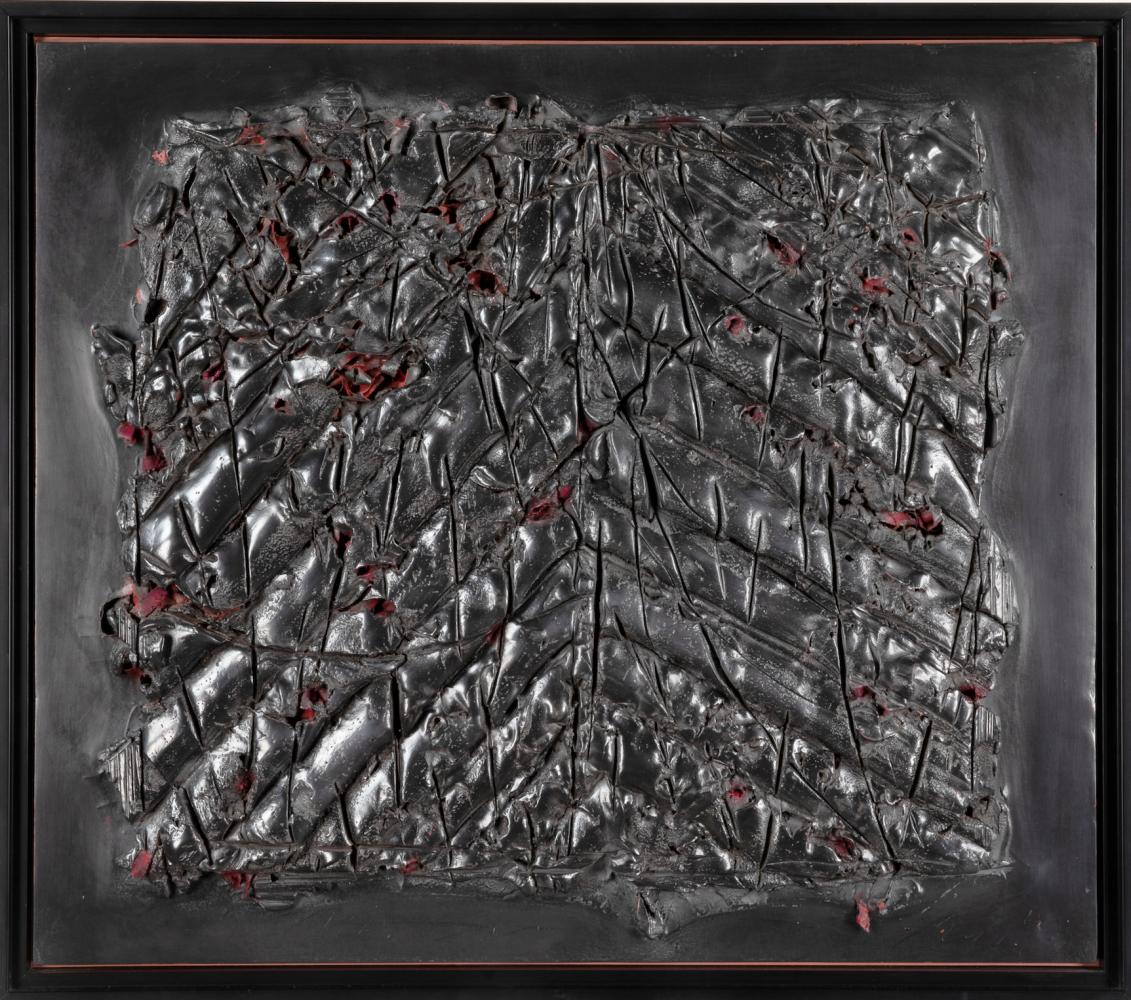 George Dunbar
Brackish, 2000
clay, fabric and die keen on board
25h x 28w in