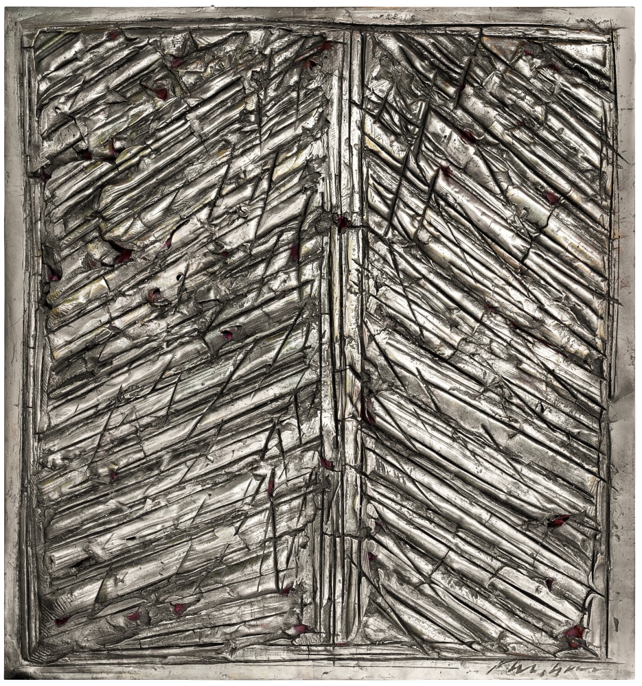 George Dunbar
Marshgrass LVIII
Palladium leaf over black clay over red&amp;nbsp;rags on board
25 x 27 in
SOLD