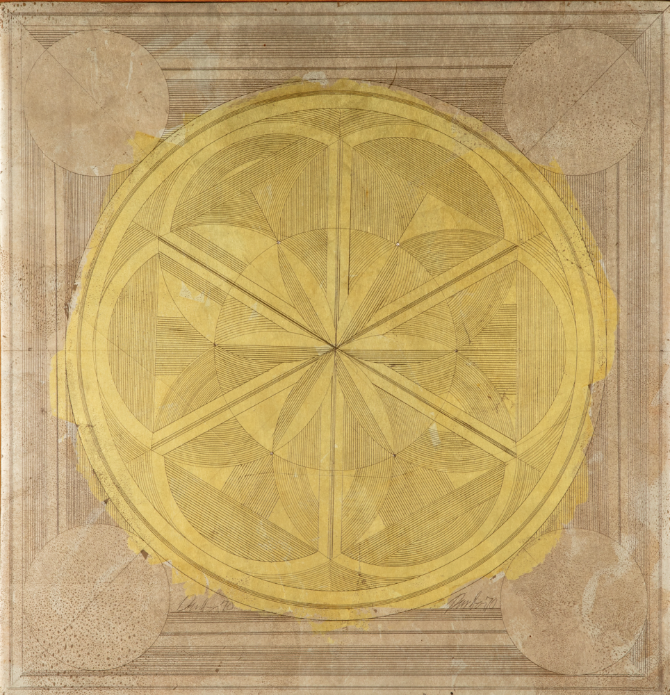 George Dunbar
Untitled, 1970
Silver and gold leaf over clay on board
15.50h x 16w in
SOLD
