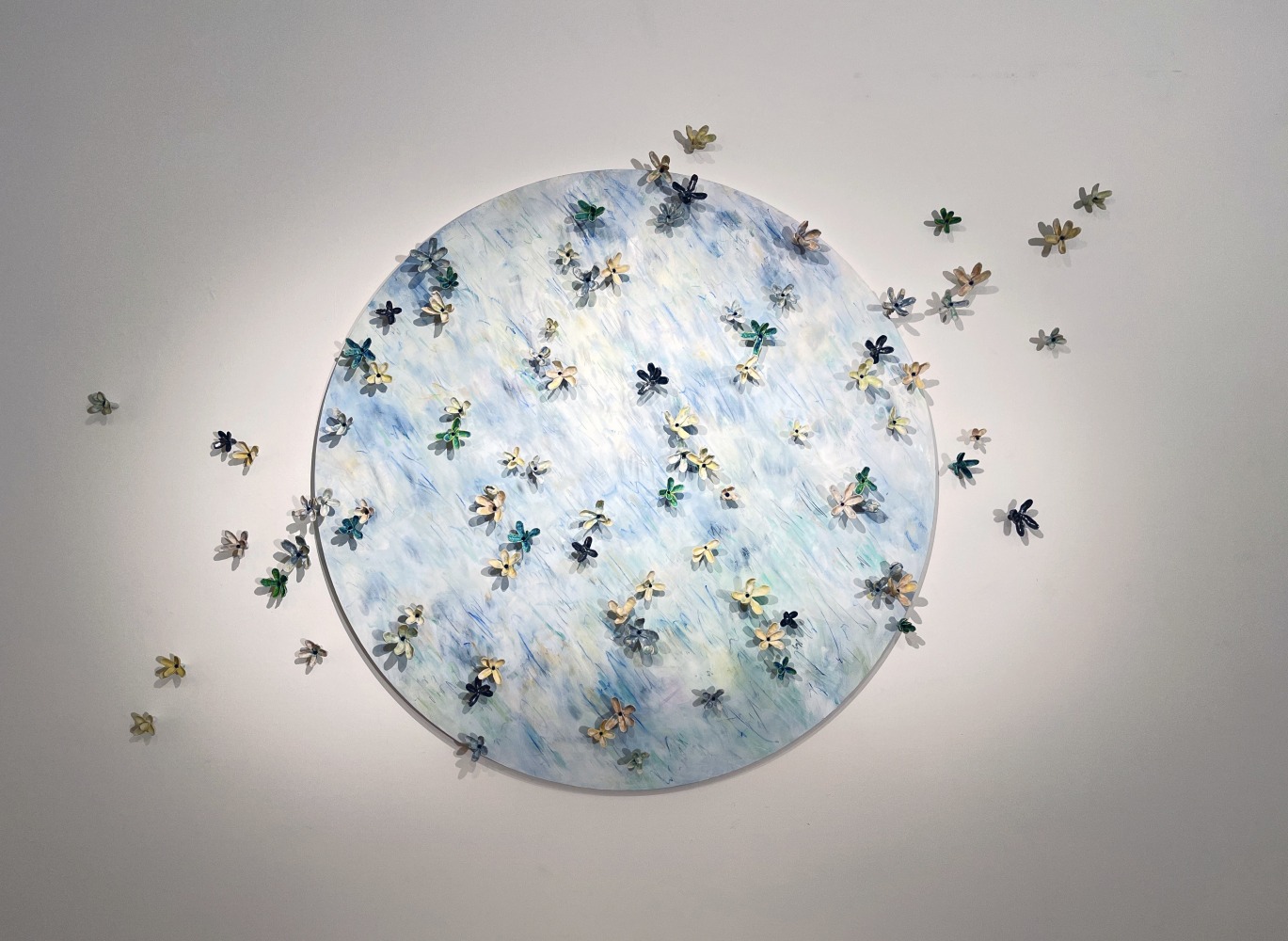 Bradley Sabin
Smoke Songs,&amp;nbsp;collaboration with Karoline Schleh
ceramic with mixed media and fumage on panel
60&amp;quot; diameter with flower extensions variable