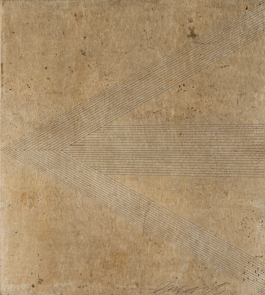 George Dunbar
Arrow, 1980
gold leaf over acrylic on board
9h x 8w in
 