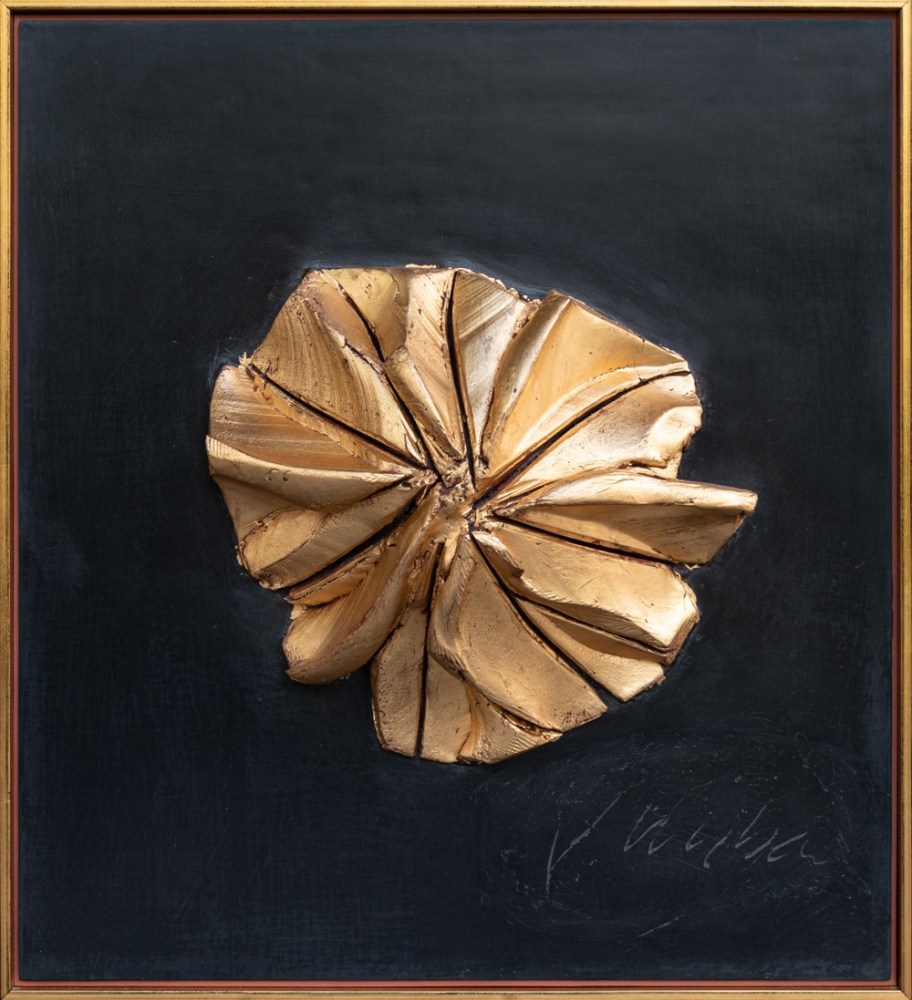 George Dunbar
Crestone XIII, 2021
22 karat gold leaf with black and red clay
21h x 19w in