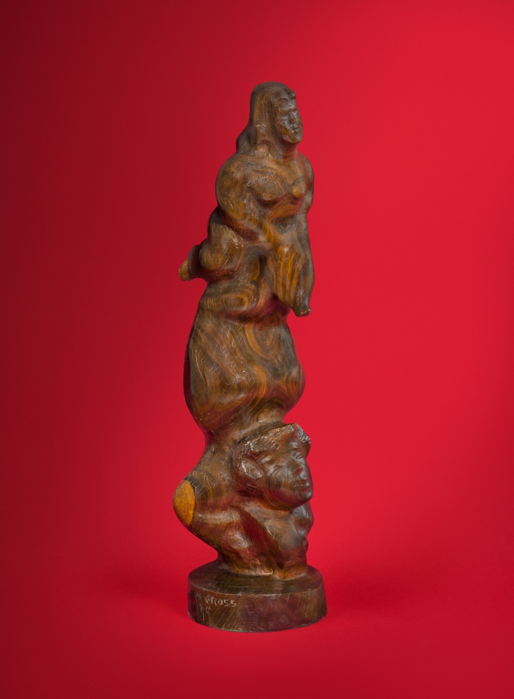 Chaim Gross, Upside Down, c. 1940, Lignum Vitae wood, 20 3/4 x 6 x 5 1/2 inches