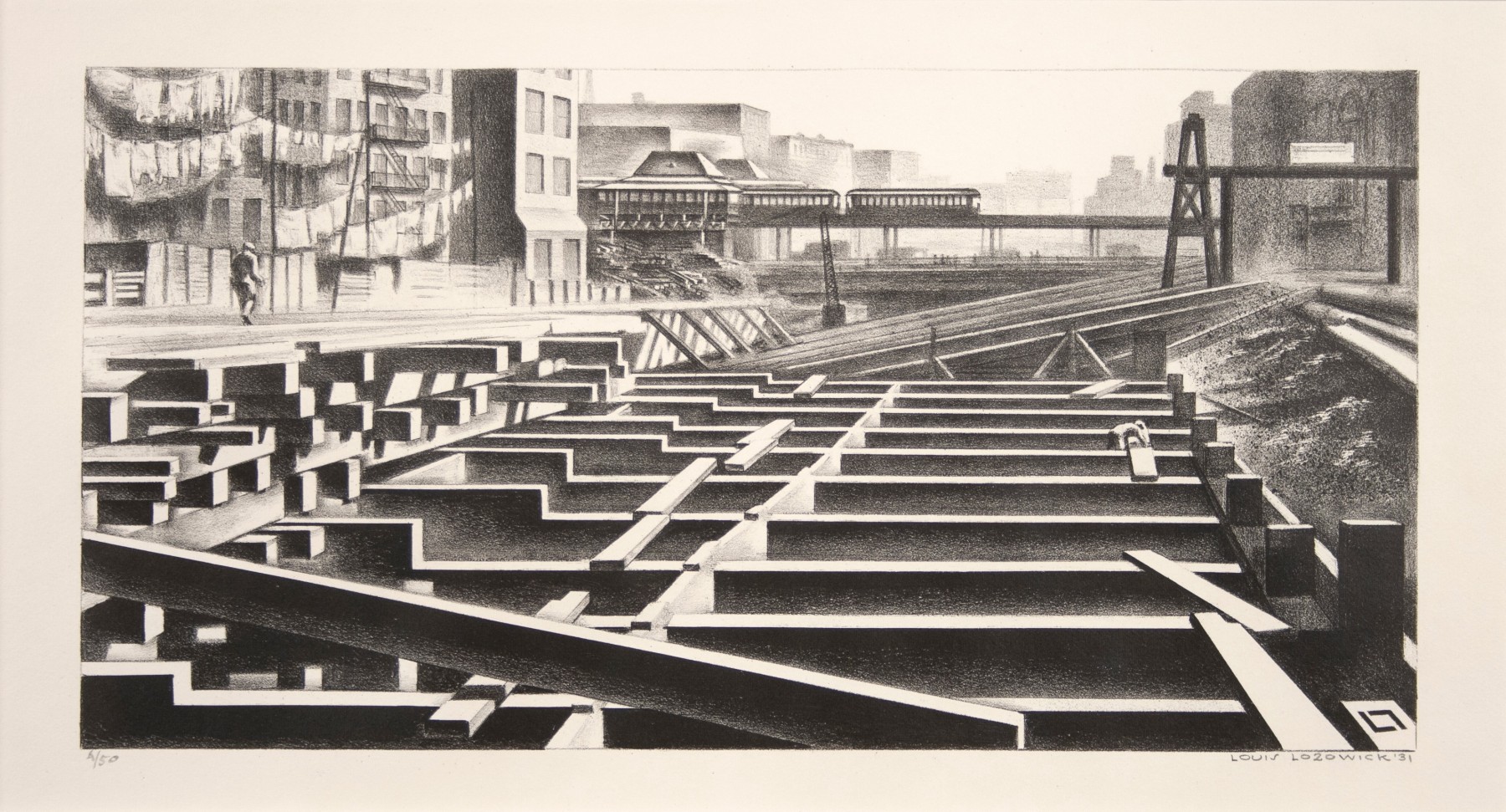 LOUIS LOZOWICK Subway Construction, 1931 lithograph 6 1/2 x 13 inches Edition 4/50