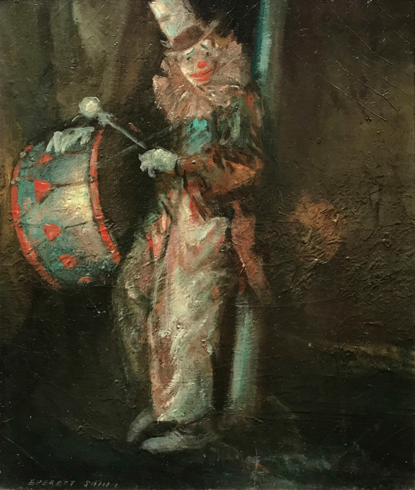 Everett Shinn Clown with Drum, c. 1940 oil on canvas laid on 3-ply plywood panel 12 x 10 1/4 inches