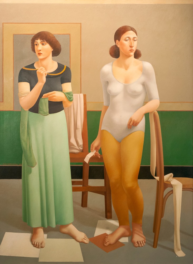 Alan Feltus, Two Standing Women, Greensleeves, 1982, oil on canvas, 60 x 44 inches