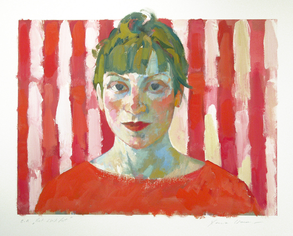 Xenia Hausner, Red White Red, 2005, hand painted lithograph, 37 3/4 x 46 7/8 inches, Edition of 50