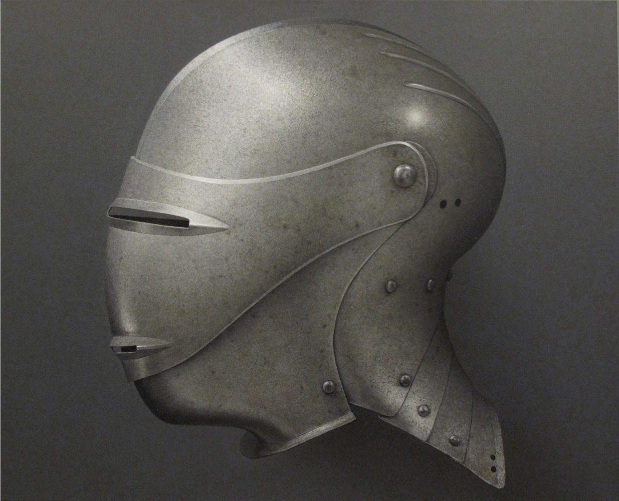 Alan Magee, Helmet I, 2019, acrylic on canvas, 40 x 49 7/8 inches