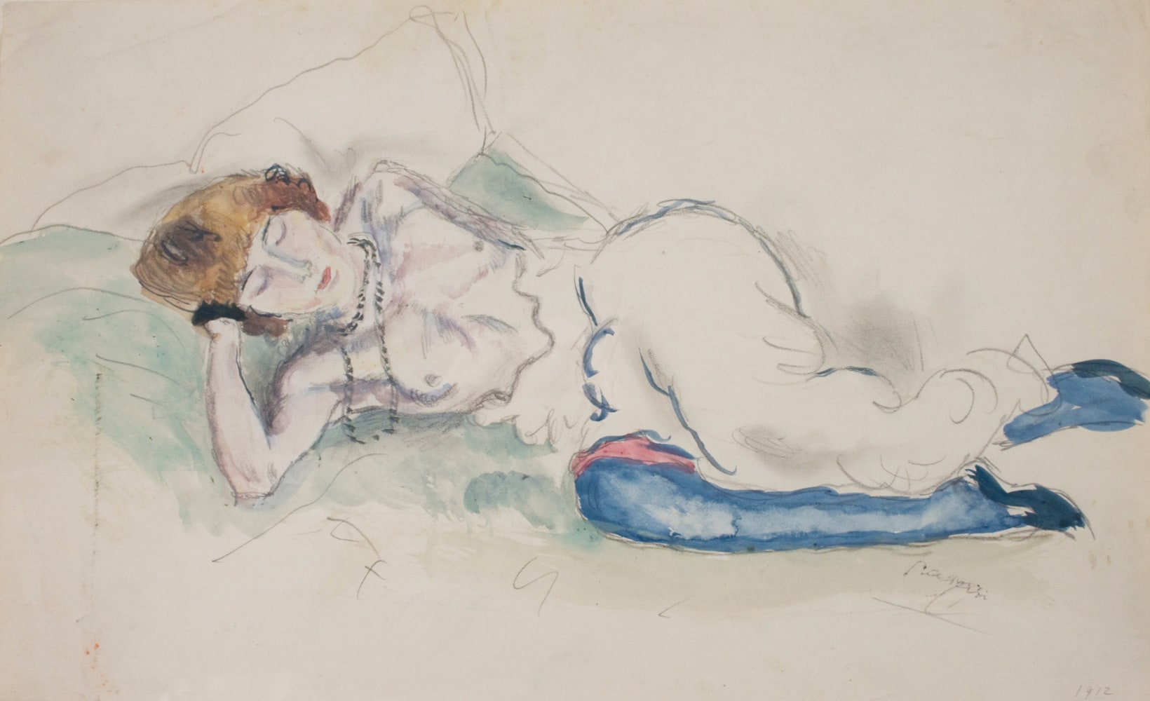 Jules Pascin Hermine au Collier, 1912 watercolor over pencil on paper 7 1/8 x 11 3/8 inches