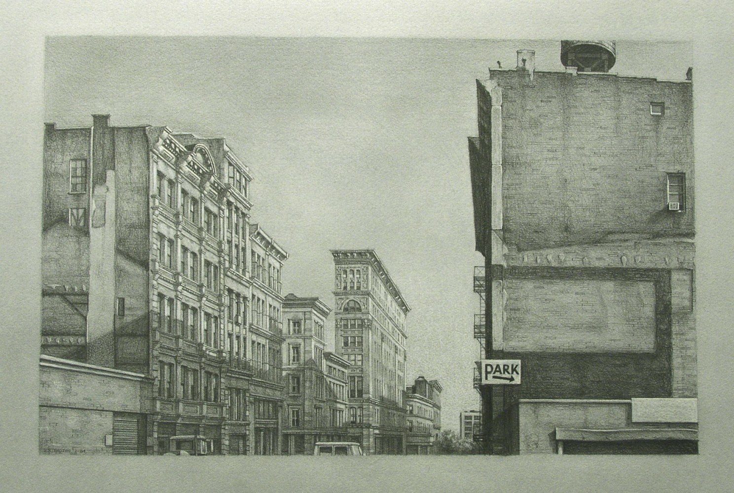 Frederick Brosen, Broome St., 1984, graphite on paper, 14 x 22 inches