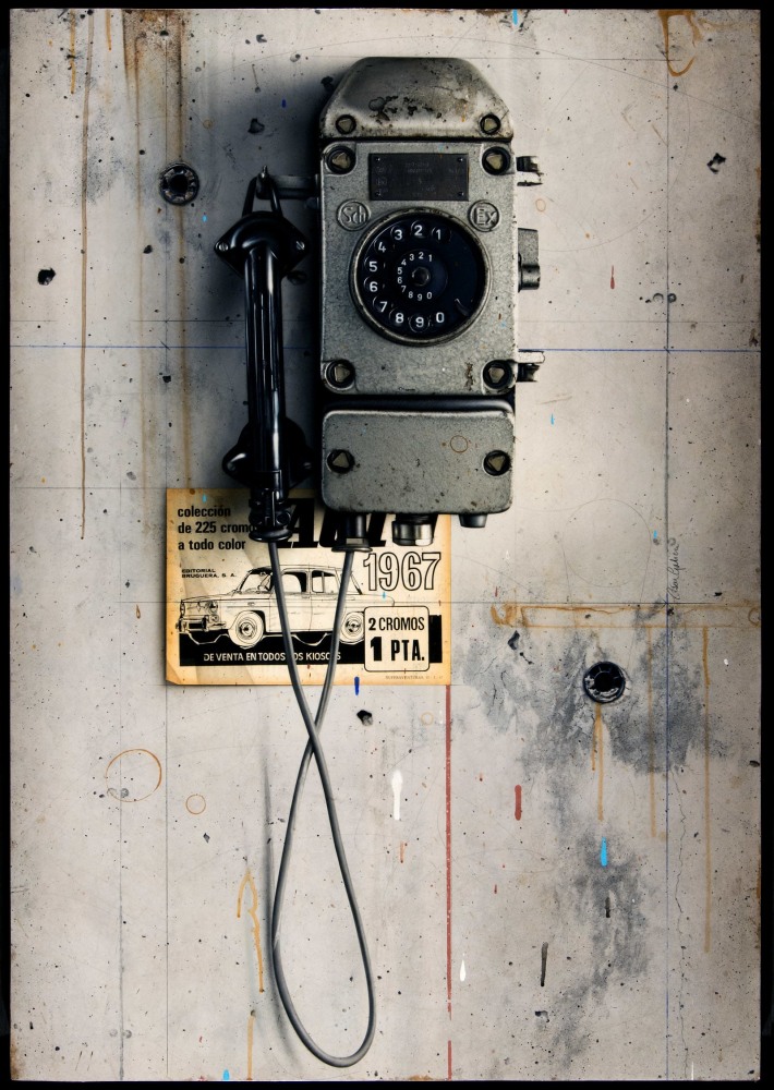 César Galicia Telephone, 2012 mixed media on board 36 1/4 x 25 1/4 inches