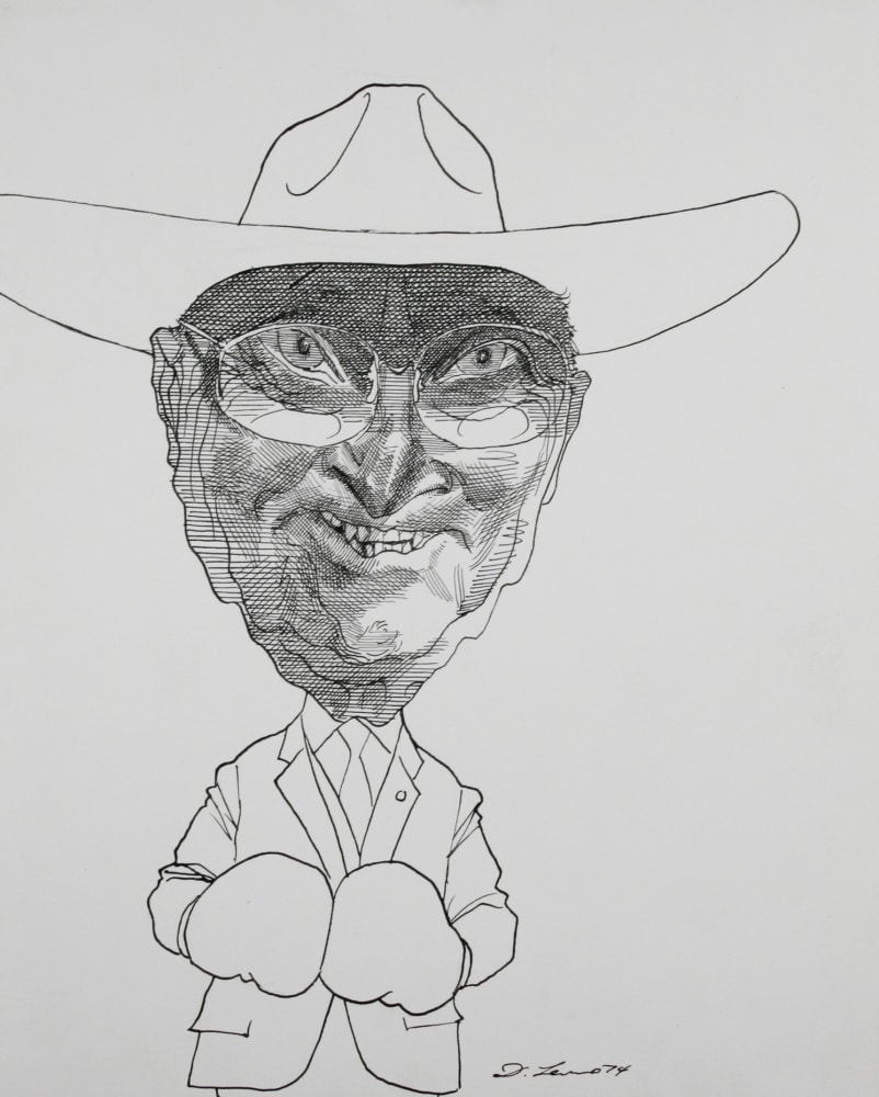David Levine, Truman, 1974, ink on paper, 13 3/4 x 11 inches