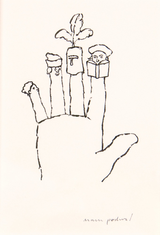 Mark Podwal The Four Sons  (from Elie Wiesel, A Passover Haggadah), 1991 ink on paper Image: 5 x 3 inches