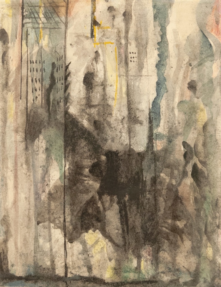 Joseph Stella, Study for New York Interpreted, 1923, oil, pastel, watercolor, ink and pencil on paper, 11 x 8 1/2 inches