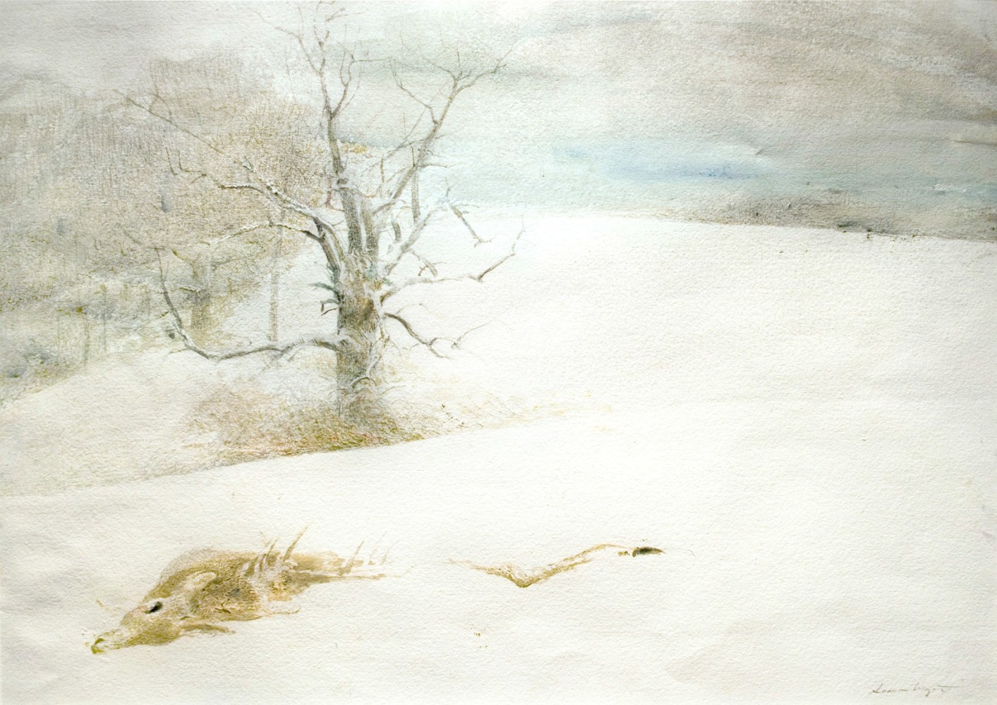 ANDREW WYETH Fallen Deer, c. 1999 watercolor 18 1/2 x 25 1/4 inches
