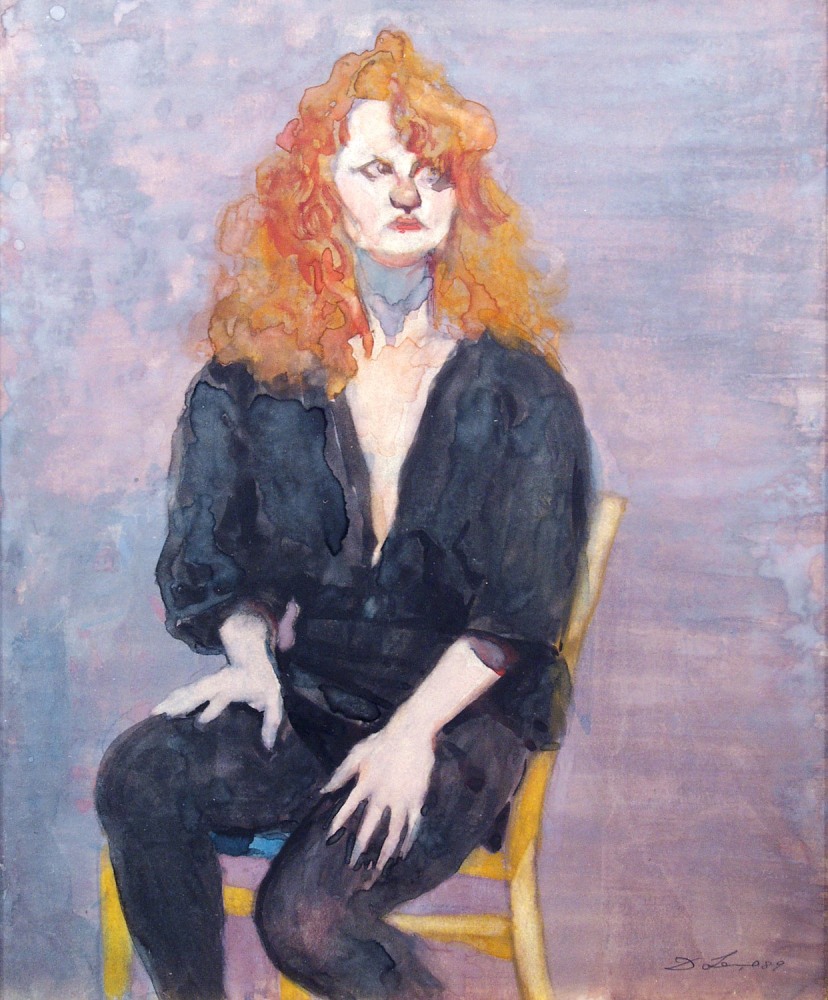 David Levine, A Theatre Person, 1989, watercolor on paper, 14 3/4 x 11 1/2 inches