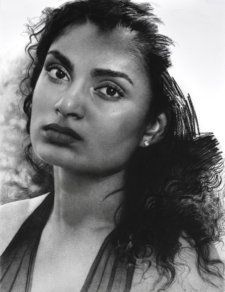 Rishora II, 2018, compressed charcoal on paper, 52 3/8 x 40 inches