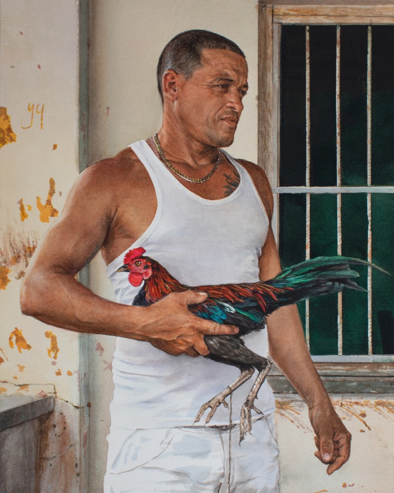 Rance Jones, Rooster, 2023, watercolor on paper, 12 1/2 x 10 inches