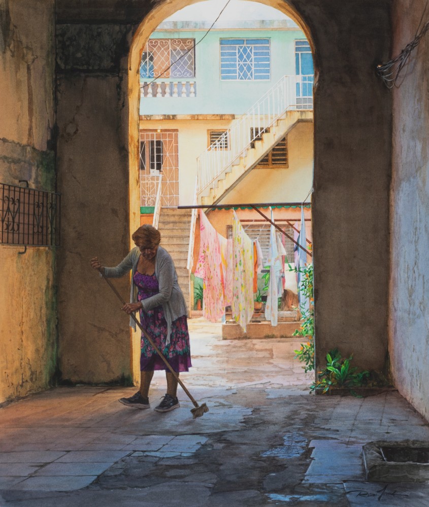 Rance Jones, Sweeping, 2020, watercolor on paper, 21 x 18 inches