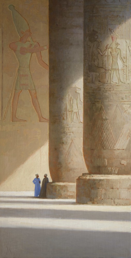 Guillermo Muñoz Vera, Sunny Day at Edfu Temple, 2013 oil on canvas mounted on panel 39 3/8 x 19 5/8 inches