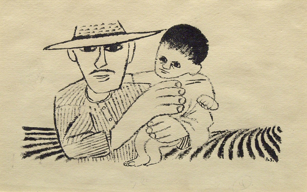 Ben Shahn, Farmer and Son, c.1936, ink on paper, 5 1/2 x 8 3/4 inches