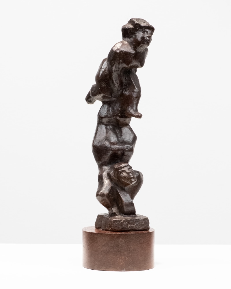 Chaim Gross, Cycle Acrobats, n.d. bronze, 10 x 3 x 3 1/2 inches with wooden base